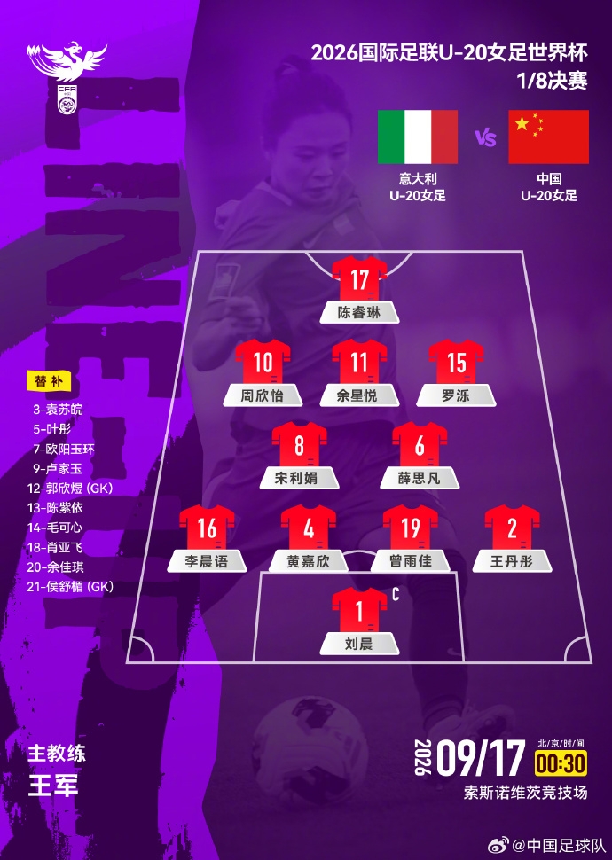 U20女足世界杯1/8决赛-U20女足vs意大利U20:周欣怡、黄嘉欣出战